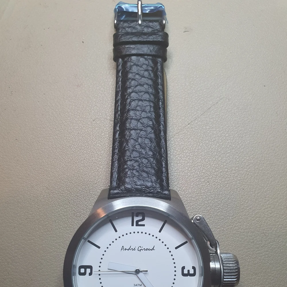 Andre Giroud AG305048 Silver/White Leather Men's Watch